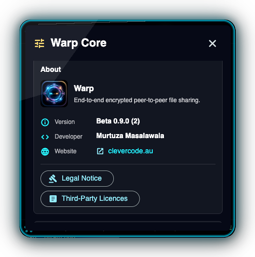 Warp transfer progress screen