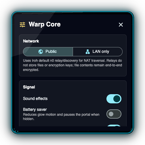 Warp device pairing screen