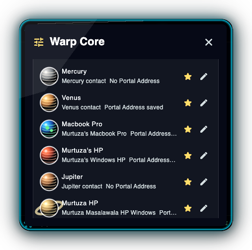 Warp settings screen